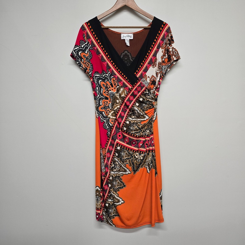 Joseph Ribkoff Sheath Dress Womens 12 Orange Multi Paisley Stretch Boho